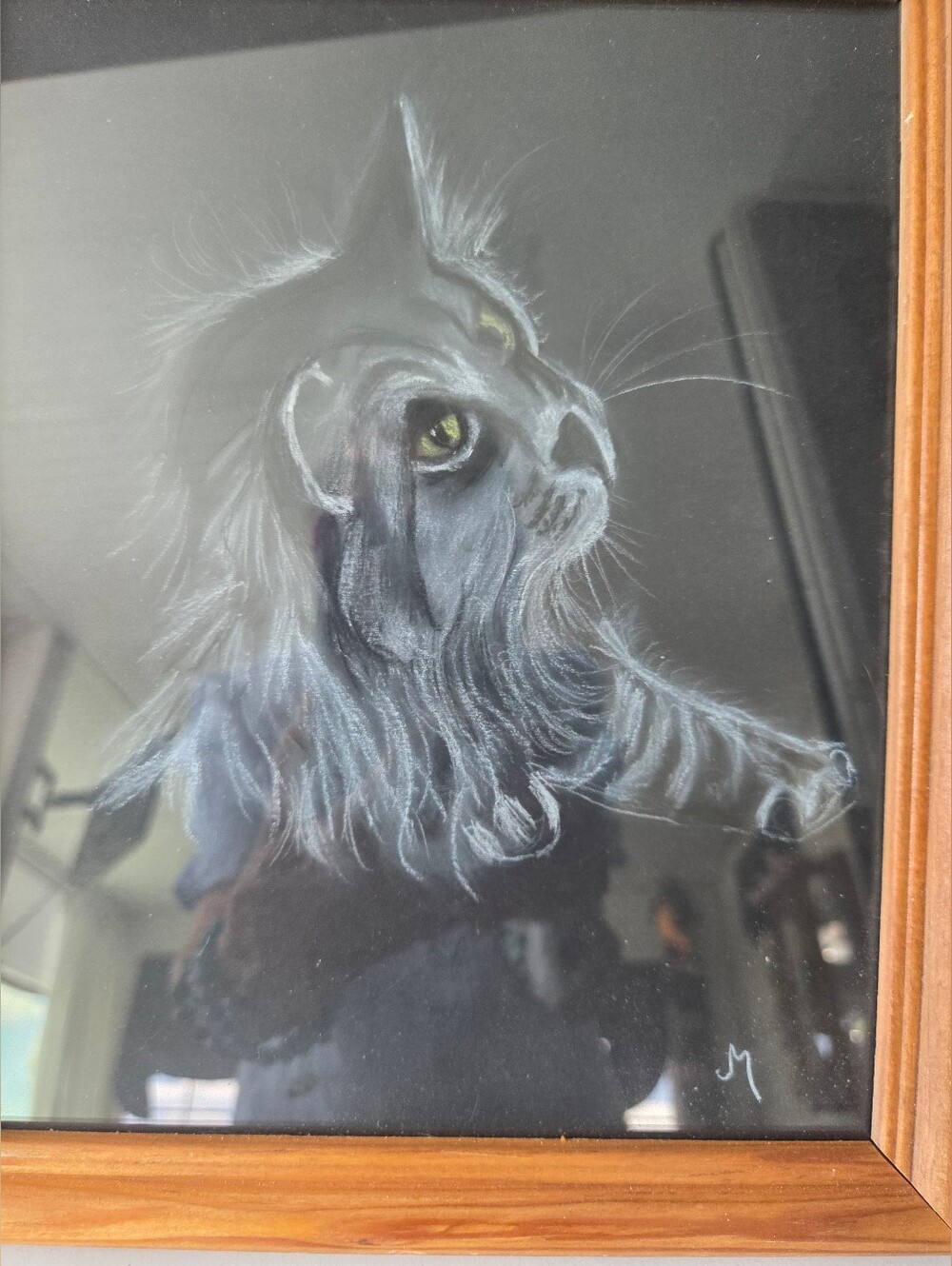 Framed Original not a print Pastel Cat Portrait on Black Paper 8x10 - Picture 2 of 2